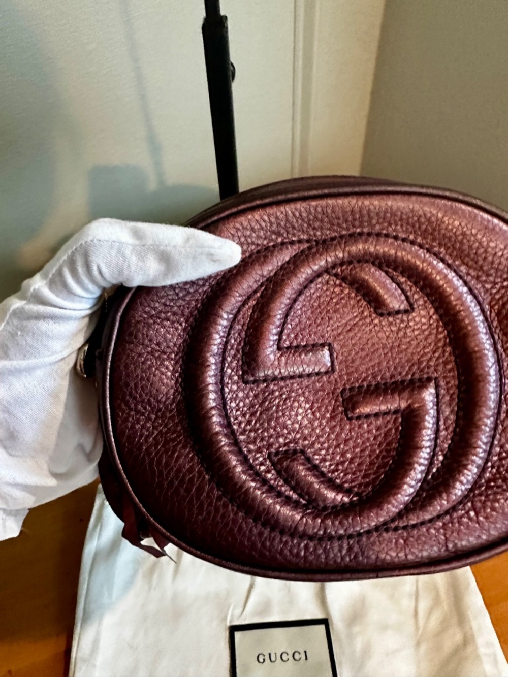 Gucci Metallic Purple Pebble Skin Disco Chain Soho crossbody bag - Picture 8 of 12